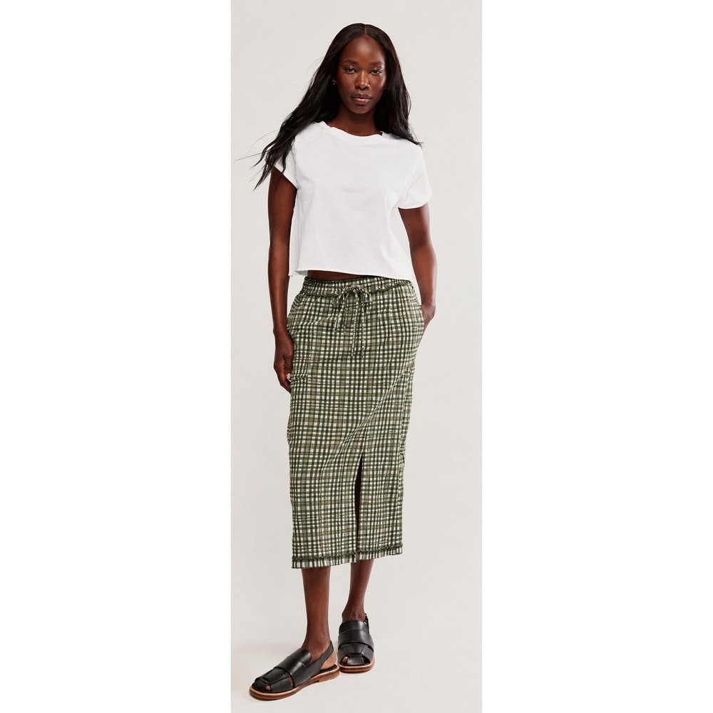Free People Penelope Gingham Midi Skirt Green White Size XL